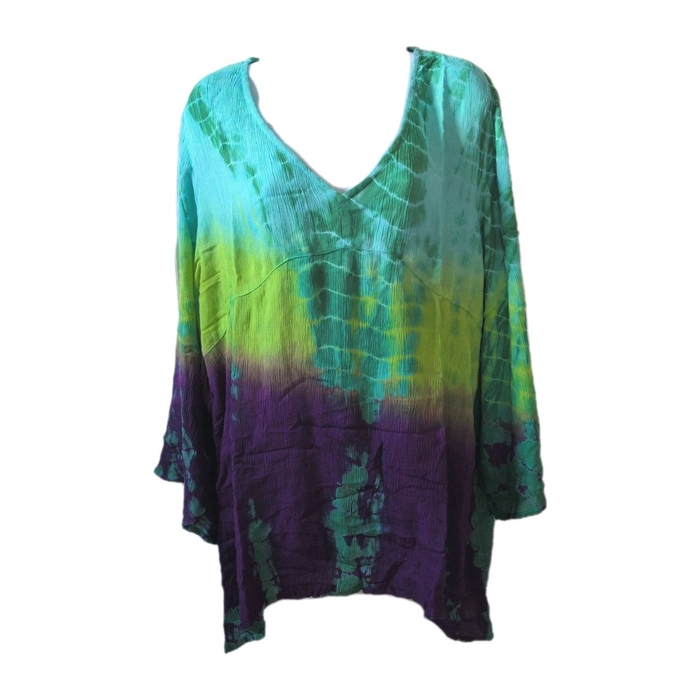 GREATER GOOD Womens 2XL Hand Tie Dye V-neck Short Sleeve Tunic - New without Tag